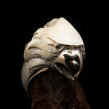 Excellent crafted Men's Falcon Head Ring - Matte Finished Sterling Silver - BikeRing4u
