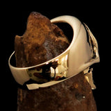 Excellent crafted Men's Brass Biker Ring flaming Skull on Fire Red CZ Eyes - BikeRing4u