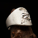 Excellent crafted Men's wild Bull Buffalo Ring - Two Tone Sterling Silver - BikeRing4u