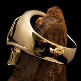 Excellent crafted Men's Brass Biker Ring flaming Skull on Fire Red CZ Eyes - BikeRing4u