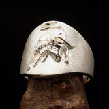 Excellent crafted Men's wild Bull Buffalo Ring - Two Tone Sterling Silver - BikeRing4u