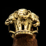 Stunning Men's Brass Animal Ring ancient three headed Elephant - BikeRing4u