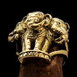 Stunning Men's Brass Animal Ring ancient three headed Elephant - BikeRing4u