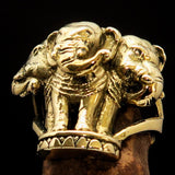 Stunning Men's Brass Animal Ring ancient three headed Elephant - BikeRing4u
