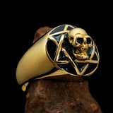 Excellent crafted domed Men's black Hexagram Skull Ring - solid Brass - BikeRing4u