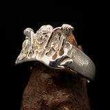 Men's Outlaw Ring Biker on Chopper - matte finished Sterling Silver - BikeRing4u
