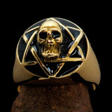 Excellent crafted domed Men's black Hexagram Skull Ring - solid Brass - BikeRing4u
