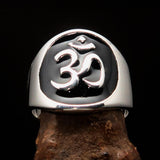 Excellent crafted Men's black Aum Buddhist Ring - Sterling Silver - BikeRing4u