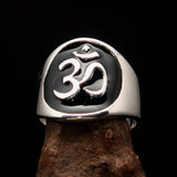 Excellent crafted Men's black Aum Buddhist Ring - Sterling Silver - BikeRing4u