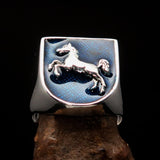 Perfectly crafted Men's Ring Horse Coat of Arms Blue - Sterling Silver - BikeRing4u