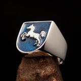 Perfectly crafted Men's Ring Horse Coat of Arms Blue - Sterling Silver - BikeRing4u