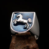 Perfectly crafted Men's Ring Horse Coat of Arms Blue - Sterling Silver - BikeRing4u