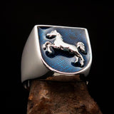 Perfectly crafted Men's Ring Horse Coat of Arms Blue - Sterling Silver - BikeRing4u