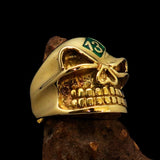 Excellent Crafted Men's green Number 13 Gnome Skull Ring - solid Brass - BikeRing4u
