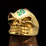 Excellent Crafted Men's green Number 13 Gnome Skull Ring - solid Brass - BikeRing4u