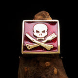 Perfectly crafted Men's Chef Skull Ring Crossed Fork Knife Red - Solid Brass - BikeRing4u