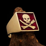 Perfectly crafted Men's Chef Skull Ring Crossed Fork Knife Red - Solid Brass - BikeRing4u