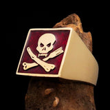 Perfectly crafted Men's Chef Skull Ring Crossed Fork Knife Red - Solid Brass - BikeRing4u