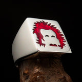 Excellent crafted Men's red Man with Beard Ring - Sterling Silver - BikeRing4u