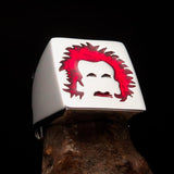 Excellent crafted Men's red Man with Beard Ring - Sterling Silver - BikeRing4u