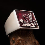 Perfectly crafted Men's Ring winged red Lion of Venice - Sterling Silver - BikeRing4u