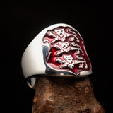 Excellent crafted Men's red 3 Lions Coat of Arms Ring - Sterling Silver - BikeRing4u