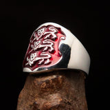 Excellent crafted Men's red 3 Lions Coat of Arms Ring - Sterling Silver - BikeRing4u
