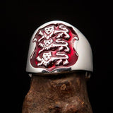 Excellent crafted Men's red 3 Lions Coat of Arms Ring - Sterling Silver - BikeRing4u