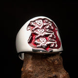 Excellent crafted Men's red 3 Lions Coat of Arms Ring - Sterling Silver - BikeRing4u