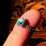 Sterling Silver Solitaire Band Ring with oval Cut Blue Zircon and 6 CZ - Size 4.75 - BikeRing4u