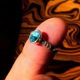 Sterling Silver Solitaire Band Ring with oval Cut Blue Zircon and 6 CZ - Size 4.75 - BikeRing4u