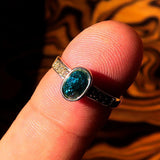 Sterling Silver Solitaire Band Ring with oval Cut Blue Zircon and 6 CZ - Size 4.75 - BikeRing4u