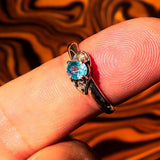 Sterling Silver Solitaire Band Ring with oval Cut Blue Zircon and 2 CZ - Size 6.5 - BikeRing4u