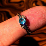 Sterling Silver Solitaire Band Ring with oval Cut Blue Zircon and 2 CZ - Size 6.5 - BikeRing4u