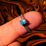 Sterling Silver Solitaire Band Ring with oval Cut Blue Zircon and 10 CZ - Size 5.5 - BikeRing4u