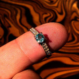 Sterling Silver Solitaire Band Ring with round Cut Blue Zircon and 8 CZ - Size 6 - BikeRing4u