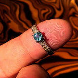 Sterling Silver Solitaire Band Ring with round Cut Blue Zircon and 8 CZ - Size 6 - BikeRing4u