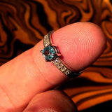 Sterling Silver Solitaire Band Ring with round Cut Blue Zircon and 8 CZ - Size 6 - BikeRing4u