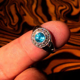 Sterling Silver Solitaire Band Ring with round Cut Blue Zircon and 13 CZ - Size 4.5 - BikeRing4u