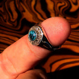 Sterling Silver Solitaire Band Ring with round Cut Blue Zircon and 13 CZ - Size 4.5 - BikeRing4u