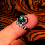 Sterling Silver Solitaire Band Ring with oval Cut Blue Zircon and 14 CZ - Size 5 - BikeRing4u