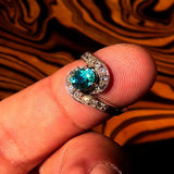 Sterling Silver Solitaire Band Ring with oval Cut Blue Zircon and 14 CZ - Size 5 - BikeRing4u