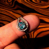 Sterling Silver Solitaire Band Ring with round Cut Blue Zircon and 23 CZ - Size 6.5 - BikeRing4u