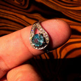 Sterling Silver Solitaire Band Ring with round Cut Blue Zircon and 23 CZ - Size 6.5 - BikeRing4u