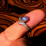 Sterling Silver Solitaire Ring with oval shaped Ceylon Moonstone and 15 CZ - BikeRing4u