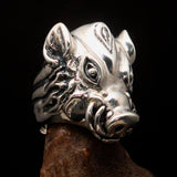 Excellent crafted Animal Ring Boar Wild Pig - antiqued Sterling Silver - BikeRing4u