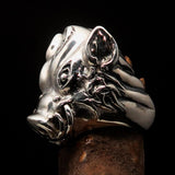 Excellent crafted Animal Ring Boar Wild Pig - antiqued Sterling Silver - BikeRing4u