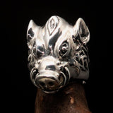Excellent crafted Animal Ring Boar Wild Pig - antiqued Sterling Silver - BikeRing4u