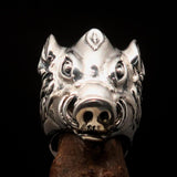 Excellent crafted Animal Ring Boar Wild Pig - antiqued Sterling Silver - BikeRing4u