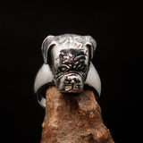 Perfectly crafted Men's Boxer Dog Ring - antiqued Sterling Silver - BikeRing4u